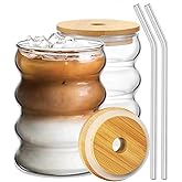 KELVEE Drinking Glasses Tumbler with Bamboo Lid and Straw Pack of 1, 400ml Travel Cocktail Glass Sipper Bottle for Juice Boba