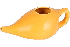 WG inc Ceramic Neti Pot Large Durable Handcrafted Nasal Cleaning Cup for Sinus & Congestion Relief Leakproof Dishwasher Safe Natural Treatment with Unbleached Cotton Napkin (Yellow)