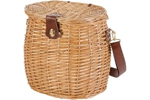 VERDELOOK Cesto Portafunghi in Vimini con Coperchio e Tracolla, 33x23x35 cm, Cesta in Vimini per Funghi