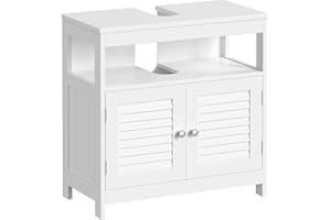 ‎VASAGLE VASAGLE Waschbeckenunterschrank, Badezimmerschrank, Aufbewahrungsschrank, 30 x 60 x 60 cm, mit 2 Lamellentüren, offenes Fach, verstellbare Regalebene, mit Griffen, wolkenweiß BBC02WT