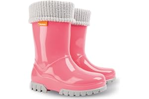 Demar Bottes de pluie en caoutchouc pour enfants de 2 à 10 ans avec doublure chaude, Rose Twister