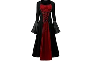 XINLONG Vestito Gotico Donna Vintage Medievale Abiti Lungo Scollo Quadrato Manica Campana Travestimenti Tradizionale Rinascimentale Vampiro Strega Vestiti Cocktail per Carnevale Halloween Feste Partito Party