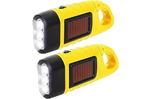 HENGBIRD Handkurbel Wiederaufladbare Taschenlampe LED Taschenlampe, 2 Stück Solar LED Taschenlampe Kurbeltaschenlampe, Wasserdicht Torch Light Notlicht Freien Tragbar Camping Lampen mit Karabinerhaken (Gelb)