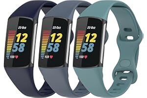 Gheper Lot de 3 bracelets Slim Fit compatibles avec Fitbit Charge 6/Charge 5 Smartwatch Bracelet en silicone souple de remplacement Sport Bracelet pour femme homme