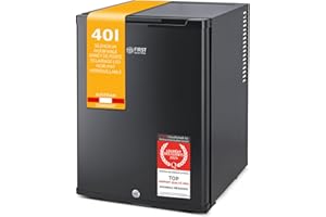 TZS First Austria - Mini réfrigérateur 40L silencieux avec serrure - Petit mini-frigo avec porte réversible et lumière intérieure - Minibar pour camping, bureau, chambre & hôtel - Noir mat