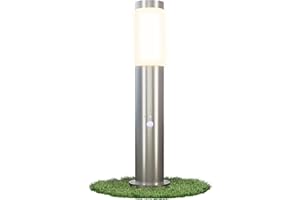 Linovum BOSEA-B Lampadaire d'extérieur avec détecteur de mouvement, capteur crépusculaire et culot E27 - Lampadaire en acier inoxydable 50 cm IP44