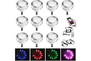 INDARUN GEYUEYA Home Decking Lights RGB Ø45MM 12V 0.5W WiFi APP Phone Control Color Change LED Decking Patio Lighting for Steps Stair Terrace Kitchen Outdoor Indoor Lamps with Remote Controller - 10 Packs