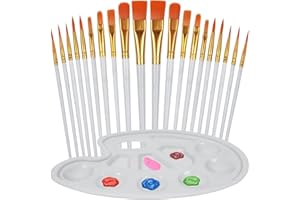 YOYUSH Paint Brush Set, 20 Pcs Nylon Hair Paint Brushes with A Palette, Artists Paint Brushes For Acrylic Painting, Oil, Watercolor, Gouache & Face Painting-White