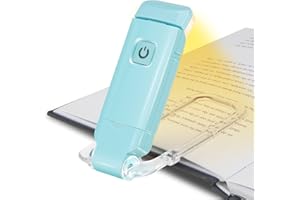 HONWELL Luz de Libro Recargable Luces LED de Lectura con Clip para Niños que Leen en La Cama, 3 Niveles de Brillo Luz de Marcador Regulable para Protección Ocular, Lámpara de Lectura Portátil,Azul