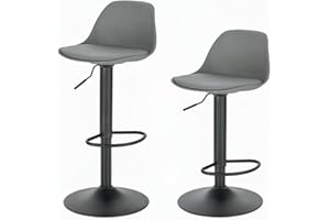 Lestarain Bar Stools Set of 2 Adjustable Swivel Gas Lift, Metal Footrest and Base for Breakfast Bar, Counter, Kitchen and Home Barstools, Grey