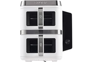 Salter VertiCook View Air Fryer - Vertical Double Drawers, Cook On 4 Levels, XL 9L Capacity - 2 x 4.5L Baskets, 2 Drawers & 2 Racks, Space Saving, 12 Functions, Sync & Match, PFAS-Free, 2400W, White