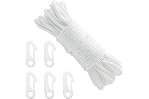 Connection, 20 m, rep för flaggstång, med 5 stycken flaggkrokar, diameter 6 mm, nylon, flaggstång, flaggstång, snöre, väderbeständig plast, flaggstång för flaggstång, hem, utomhus, trädgård