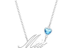 Kraven Personalized Dainty Name Necklaces Blue Birth Stone Custom Engraved Initial Nameplate Pendant Choker Customized Birthday Mother Christmas Gifts for Women Girls Teen Daughter…