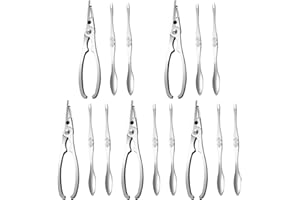 Cabilock Marisco Herramientas Conjunto 15 Pcs,Incluye 10 Tenedores y 5 Galletas de Cangrejo de Langosta Tenazas Marisco Set para Langosta, Cangrejo, Ostras y Nueces