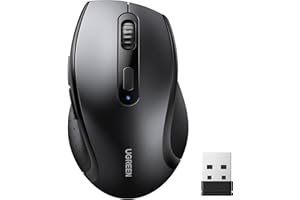 UGREEN Wireless Mouse Ergonomic, 2.4GHz Cordless Computer Mouse with 3-Level DPI (800/1200/1600), USB Silent Mice 6 Buttons for PC, Laptop, MacBook Pro/Air, Chromebook, Notebook, Full Size Black