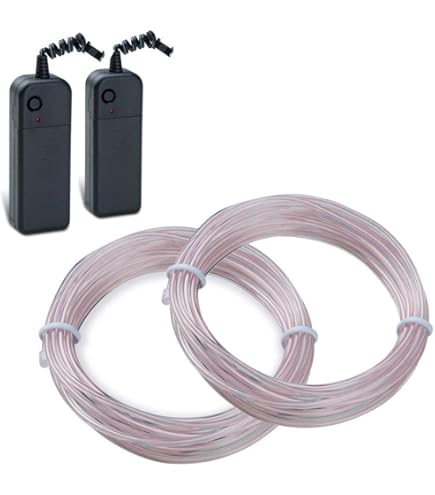 Fil électroluminescent (EL Wire) 5x1m Bleu - Flexible, 3 Modes (continu, Clignotement Lent/rapide), Alimentation 2 Piles AA