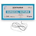 B-Arm Silk Suture Thread(Pack of 12) Non-Absorbable USP 2-0/3 Metric|Durable EO Sterilized Suturing Thread And Needle Set|19mm Reverse Cutting Needle Included|Ideal Suture Thread For Practice