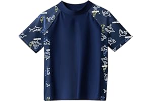 PAEHUIMT Maillot de Bain Garcon, Tee Shirt Anti UV Enfant, Manches Courtes, Requin