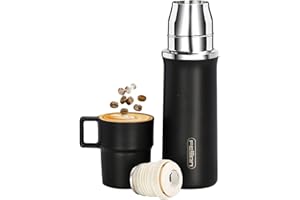 Healter Flacon Isotherme de Voyage de 600 ml, Bouteille pour Café, Tasse À Couvercle Intégré, Acier Inoxydable, Tasse À Thé Thermique, Bouteilles de Sport, Noir
