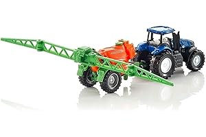 siku 1668, New Holland Traktor mit Feldspritze, Metall/Kunststoff, Blau/Orange, Bewegliches Spritzgestell