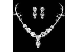 Ushiny Set di gioielli da sposa in argento con collana e orecchini con strass e collana girocollo per donne e ragazze