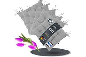 LILENO HOME Linda FUM Lot de 6 coussins de chaise (30) Gris clair (40 x 40 x 6 cm) - Coussins d'assise pour jardin, cuisine ou salle à manger - Résistant aux UV - Pour l'intérieur et l'extérieur