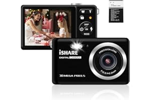 ISHARE Small Digital Camera for Photography with 2.8" FHD 1080P 18X Digital Zoom, 30MP Mini Camera Rechargeable Point and Shoot Cameras,Built-in Microphone,Kids Camera with a Battery(Black)