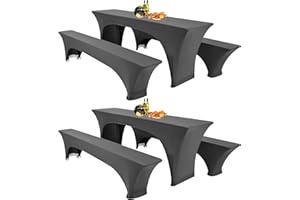 ‎SHOWGEOUS Showgeous 3 Stück dunkelgraue Biertischhussen Stretch-Biertisch- und Hockerhussen-Set für 50 cm Tischbreite Bierzelt-Set 220 x 50 x 80 cm für Bankett-Gartenmöbel im Freien (6er-Pack)