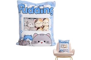 Hujinkan Kawaii Snackkissen, Plüsch Kissen, Pudding Kaninchen Katze Spielzeug, Flauschige Kuschelkissentasche, Katzen Plüschtiere, Stofftierspielzeug