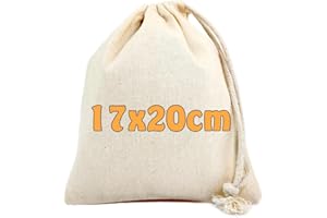 Cottonbagjoe Borsa in Cotone | 17 x 20 cm | Borsa in Tessuto con Coulisse | Borsa Calendario dell'avvento | Borsa per Il Pranzo | Borsa cosmetica | Borsa per Gioielli | Borsa con Cordoncino