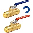 Shut Off Ball Valve 1/2 Inch, SUNGATOR 1/2 Inch Ball Valve, Push-to-Connect Water Shutoff, Easily Match to Pipe using Red and Blue Handle, No Lead Brass Fittings for PEX Pipe, Copper, CPVC, Pack of 2