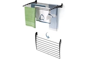 foxydry Fold, Tendedero de Ropa de Pared Extensible Vertical, Plegable para Interior y Exterior de Aluminio y Acero 82x50x50 cm (Negro - Cierre en la parte inferior, 82 cm)