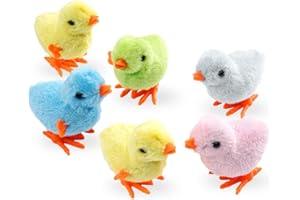 XiXiRan 6Pcs Juguetes de Cuerda de Pascua - Pollitos Juguete para Pascuas, Pollito de Pascua Juguete de Cuerda de Peluche Pollo Saltando Juguetes Mecánicos, Regalos de Pascua para Niños