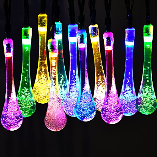Solar Lichterkette, Vtin 50 LED Lichterkette Wasser Tropfen Silver String Fairy Wasserdichte Garten Beleuchtung, Weihnachtsdekoration, Dekorative Beleuchtung für Garten, Terrasse, Garten, Haus, Weihnachtsbaum, Feiern
