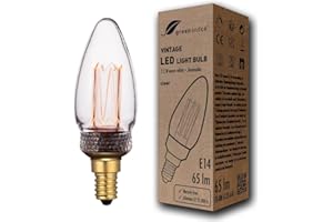 greenandco ściemnialna żarówka LED w stylu vintage do nastrojowego oświetlenia | E14 C35 | przezroczysta | 2,3W 65lm | 1800K bardzo ciepła biel | 320° | 230V | bez migotania | żarówka Edisona