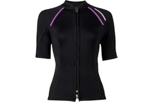 Sxiwei Veste de Combinaison pour Femme Haut de Combinaison en Néoprène 1.5mm à Manches Courtes avec Fermeture Éclair à l'avant pour Plongée Surf Snorkeling Natation