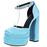 Women's Platform Chunky High Block Heels Ankle Strap Buckle Wedge Dress Pumps