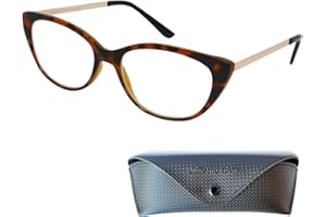 MINI BRILLE Okulary do czytania kocie oczu z dużymi soczewkami, w tym bezpłatne modne etui, plastikowa rama z metalowymi zausznikami (czarne), damskie okulary do czytania