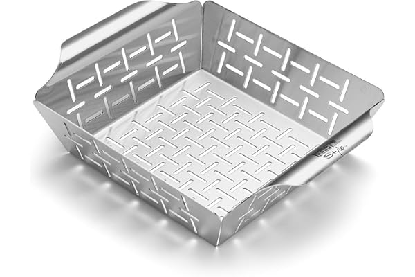 Weber Deluxe Grillkorg - Liten (24 x 19 cm), Värmebeständig & diskmaskinssäker BBQ-grillskål i rostfritt stål, Idealisk för tillbehör (kött, grönsaker), passar alla grilltyper - Silver (6481)