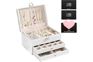YUTUY Boîte à Bijoux,Coffre à Bijoux,3 Niveaux Rangement Bijoux Verrouillable avec Clef,Boite a Bijoux en Cuir Imperméable,Boite à Bijoux pour Filles Ranger Bagues Colliers Montres