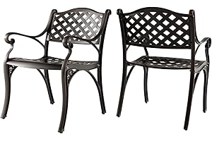 KOMFOTTEU Lot de 2 Chaises de Jardin en Fonte d’Aluminium, Chaises d’Extérieur pour Bistro avec Pieds réglables, Chaise Salle à Manger, Charge de 150 kg, pour Terrasse, Patio, Cour (Modèle 1)
