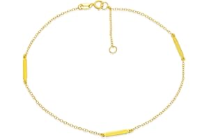 Bling Jewelry Simple Ball Dot & Dash Bar Chain Anklet Ankle Bracelet for Women Teen Yellow Gold Plated .925 Sterling Silver 9-10 Inch