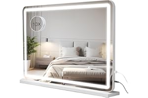 Buildonely Hollywood lusterko do makijażu z oświetleniem, 80 x 55 cm, z oświetleniem LED, 3 tryby świecenia, sterowanie dotykowe, duże lustro z powiększeniem 10x, blat stołu lub uchwyt ścienny