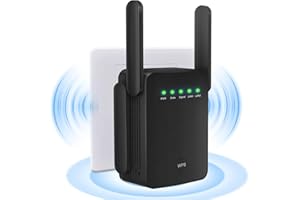 QFLFDETALL WiFi Repeater, 1200Mpa WiFi Dual Band Extender 2.4G/5G, WiFi Signal Amplifier, 4 Antennas, 2 LAN Ports, WiFi Amplifier for Office and Home with Video Tutorial, WiFi