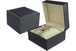 AfitLulu Singolo Cuoio PU Porta Orologi Uomo e Donna con Cuscini per Orologi Rimovibili per Donne e Uomini Portatile Porta Orologi da Viaggio (Nero-1)
