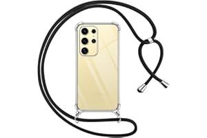 Pnakqil Funda para Samsung Galaxy S24 Ultra con Cuerda, Carcasa Transparente Silicona Colgar Collar Correa de Cuello Cadena Cordón para Samsung S24Ultra Fundas, Negro