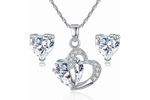 TOFBS Cuore Parure Gioielli per Donna Ragazze Collana e Orecchini Set Zirconi Cubici Collana da Donna Gioielli Set
