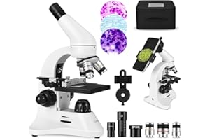 ESAKO 40-2000x Mikroskop für Kinder Studenten Erwachsene, mit Mechanischer Objekttisch, Phone Adapter & vorbereiteten Objektträgern Metallkörper Mikroskop für Wissenschaft Bildung Schule Labor