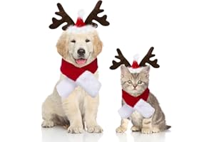 KATELUO Disfraz de Navidad para Mascotas, Sombrero y Bufanda de Santa para Gato Perro, Decoraciones para Fiestas (Estilo 2)