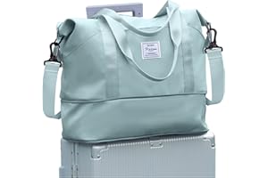 SEAFEW Borsone da Viaggio Borsone Palestra Donne, Grande impermeabile Borsa da Viaggo Donna Weekend Borsa Palestra con tasca bagnata A5-Blu chiaro